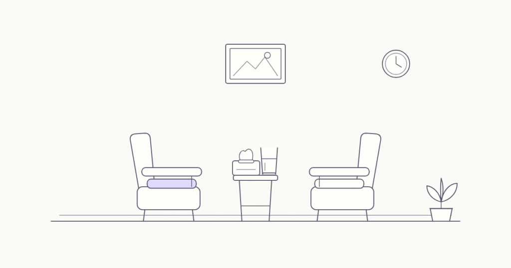 חדר שקט: שתי כורסאות זו מול זו, ביניהן שולחן קטן עם קופסת טישו וכוס מים, ועל הקיר תמונה רגועה ושעון